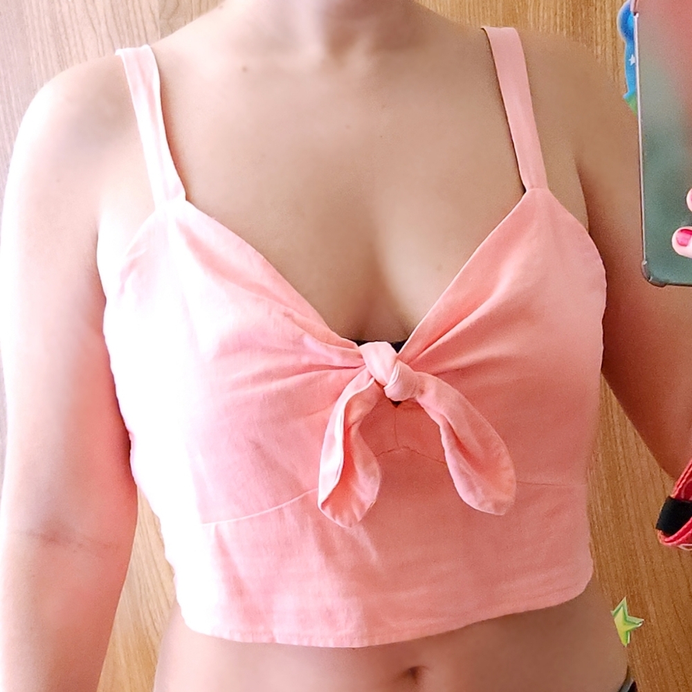 Universal Thread Neon Coral Linen Crop Top